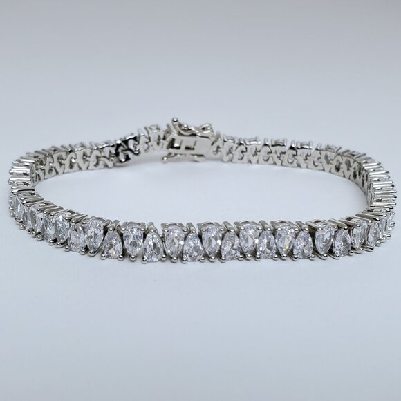 2ct Teardrop Diamond Womens 14K White Gold Tennis Bracelet 14 K Silver Jewelry - Picture 3 of 8